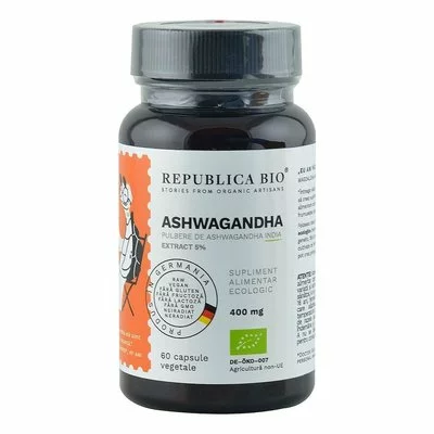Ashwagandha Ecologica din India (400 mg) - extract 5% Republica BIO, 60 capsule (29,7 g)