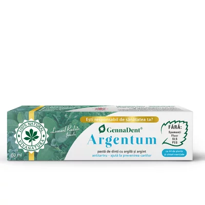 GennaDent Argentum - pasta de dinti naturala 100% cu argila si argint, fara fluor, 80 ml - Leonard Radutz formula - VivaNatura