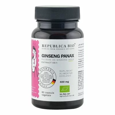 Ginseng Panax Ecologic din India (400 mg - extract 50:1) Republica BIO, 60 capsule (29,7 g)
